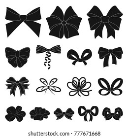 Multicolored bows black icons in set collection for design.Bow for decoration vector symbol stock web illustration.