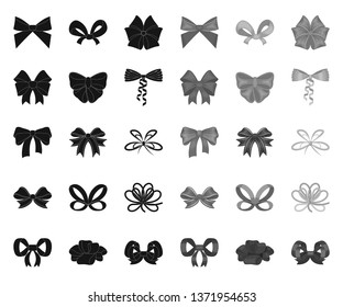Multicolored bows black.mono icons in set collection for design.Bow for decoration vector symbol stock web illustration.