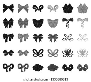 Multicolored bows black,monochrome icons in set collection for design.Bow for decoration vector symbol stock web illustration.