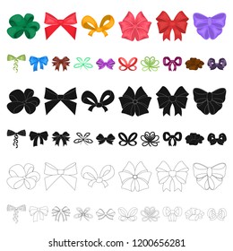 Multicolored bows cartoon icons in set collection for design.Bow for decoration vector symbol stock web illustration.