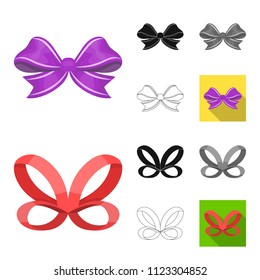 Multicolored bows cartoon,black,flat,monochrome,outline icons in set collection for design.Bow for decoration vector symbol stock web illustration.