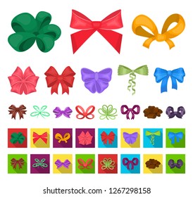 Multicolored bows cartoon,flat icons in set collection for design.Bow for decoration vector symbol stock web illustration.