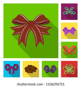 Multicolored bows flat icons in set collection for design.Bow for decoration vector symbol stock web illustration.