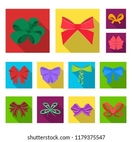 Multicolored bows flat icons in set collection for design.Bow for decoration vector symbol stock web illustration.