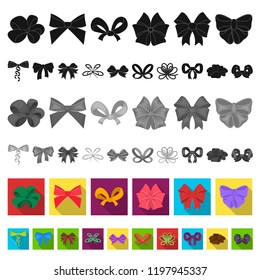 Multicolored bows flat icons in set collection for design.Bow for decoration vector symbol stock web illustration.