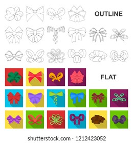 Multicolored bows flat icons in set collection for design.Bow for decoration vector symbol stock web illustration.