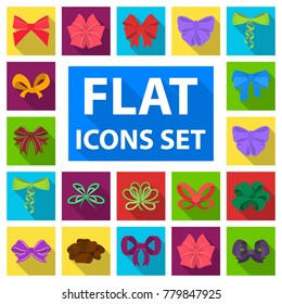 Multicolored bows flat icons in set collection for design.Bow for decoration vector symbol stock web illustration.