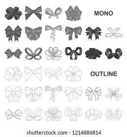 Multicolored bows monochrom icons in set collection for design.Bow for decoration vector symbol stock web illustration.