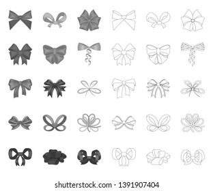 Multicolored bows mono,outline icons in set collection for design.Bow for decoration vector symbol stock web illustration.