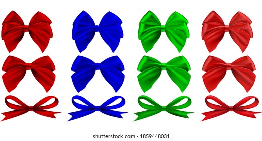 multicolored bows, realistic set of bows isolated on white background vector