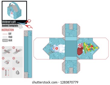 multicolored box template with snowman and christmas tree for new year