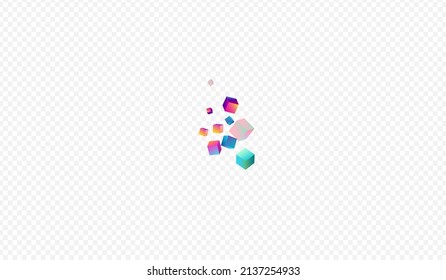 Multicolored Box Vector Transparent Background. Holographic Structure Block Brochure. Style Rhombus Cover. Gradient Cube Business Wallpaper.