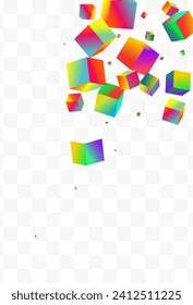 Multicolored Box Vector Transparent Background. Bright Perspective Confetti Image. 3d Rhombus Template. Holographic Brick Style Brochure.