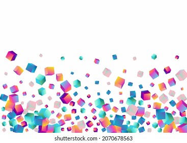 Multicolored Box Vector White Background. Rainbow Shiny Polygon Presentation. 3d Brick Brochure. Holographic Rhombus Structure Wallpaper.