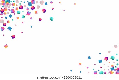 Multicolored Box Vector White Background. Iridescent Metal Confetti Brochure. Style Polygon Presentation. Bright Cube Business Cover.
