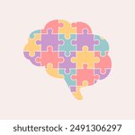 Multicolored brain puzzle on a beige background. Flat vector illustration