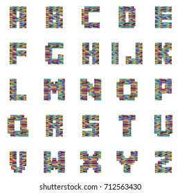 Multicolored Brick Letters. Vector Font, Typeface, Alphabet.