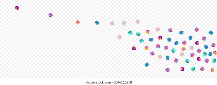 Multicolored Brick Vector Panoramic Transparent Background. Gradient Geometric Polygon Pattern. Graphic Cube Brochure. Rainbow Rhombus Metal Template.