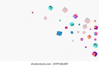 Multicolored Brick Vector Transparent Background. Rainbow Geometric Block Presentation. Perspective Element Wallpaper. Bright Rhombus 3d Cover.