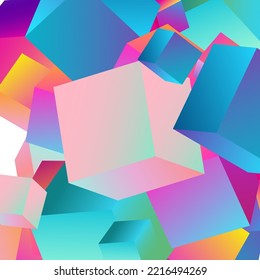 Multicolored Brick Vector White Background. Gradient Graphic Element Brochure. 3d Polygon Presentation. Iridescent Confetti Shiny Template.
