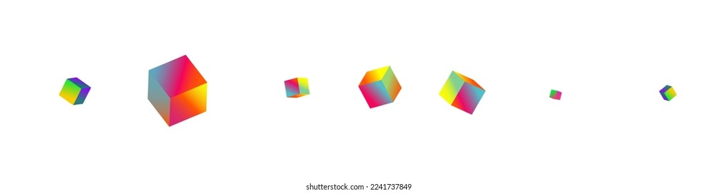 Multicolored Brick Vector White Panoramic Background. Holographic Shiny Rhombus Presentation. Metal Cube Wallpaper. Gradient Element 3d Paper.
