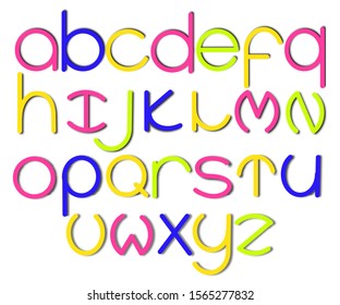 Multicolored, bright alphabet, vector illustration on an isolated white background. Set of letters for inscriptions. EPS10