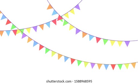 Multicolored bright buntings flags garlands isolated on white background