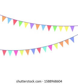Multicolored bright buntings flags garlands isolated on white background