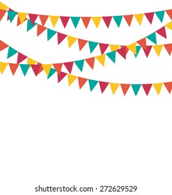Multicolored bright buntings flags garlands isolated on white background