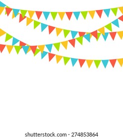 Multicolored bright buntings flags garlands isolated on white background