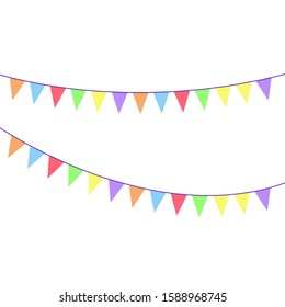 Multicolored bright buntings garlands isolated on white background