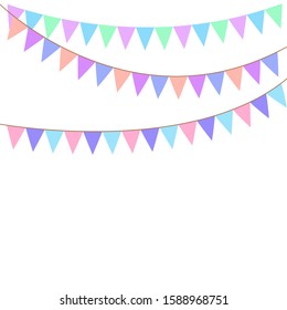 Multicolored bright buntings garlands isolated on white background