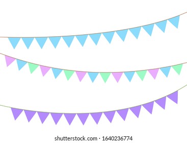 Multicolored bright buntings garlands isolated on white background