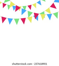 Multicolored bright buntings garlands isolated on white background