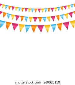 Multicolored bright buntings garlands isolated on white background