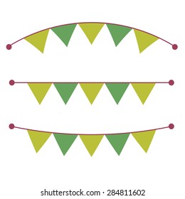 Multicolored bright buntings garlands isolated on white background