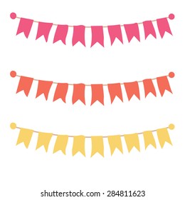 Multicolored bright buntings garlands isolated on white background