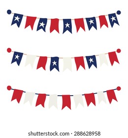 Multicolored bright buntings garlands isolated on white background