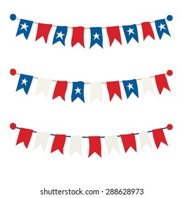 Multicolored bright buntings garlands isolated on white background