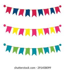 Multicolored bright buntings garlands isolated on white background. Vector illustration.
