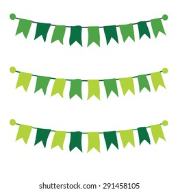 Multicolored bright buntings garlands isolated on white background. Vector illustration.