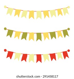 Multicolored bright buntings garlands isolated on white background. Vector illustration.