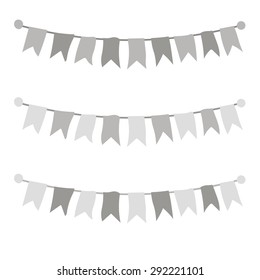 Multicolored bright buntings garlands isolated on white background. Vector illustration.