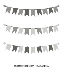 Multicolored bright buntings garlands isolated on white background. Vector illustration.