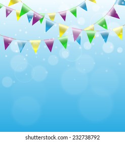 Multicolored bright buntings garlands on sky background