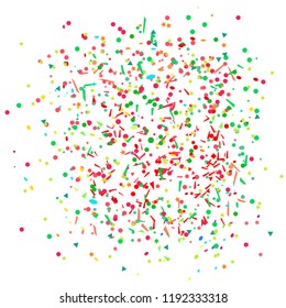 Multicolored bright confetti on isolated white. Geometric background with glitters. Circle pattern for design. Print for flyers, posters, banners and textiles. Greeting cards. Luxury texture