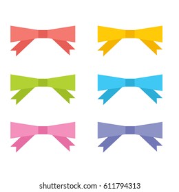 Multicolored bright decorative bows. Isolated cute elements. Simple and minimalistic. Flat design. Graphic vector illustration.