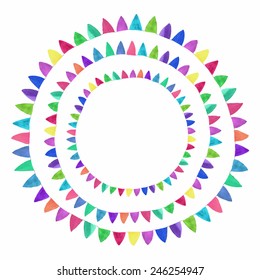 Multicolored bright flag composition. Watercolor concept on the white background, aquarelle. Vector illustration. Hand-drawn decorative element useful for invitations, scrapbooking, design.