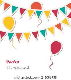 Multicolored bright flat buntings garlands with inflatable air balls isolated on white background