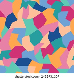 Multicolored bright geometric camouflage vector seamless pattern. Collection of polygon-shaped fragments designed as a surface art texture that may be printed or used in graphic design.